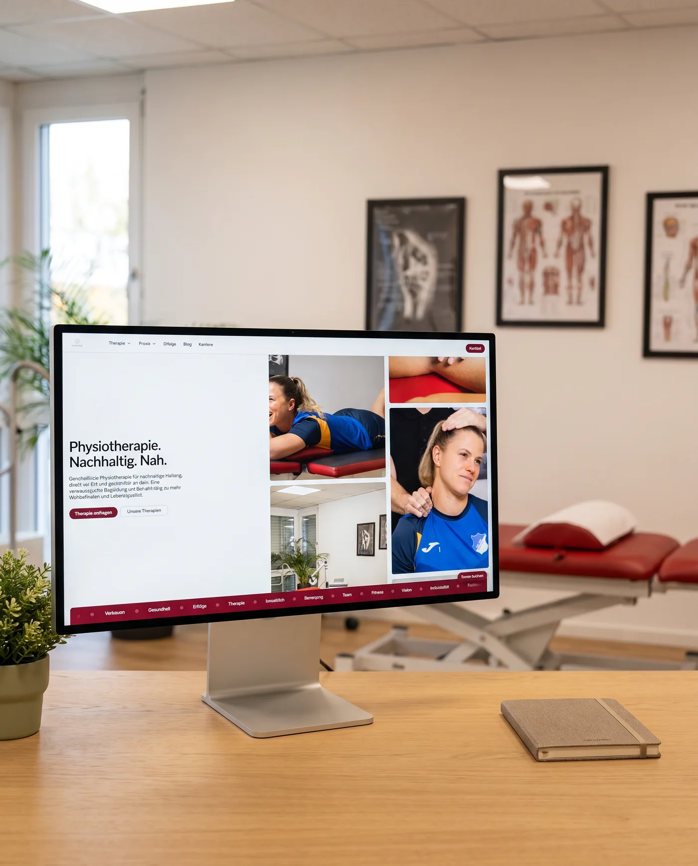 Die neue Physion-Startseite auf einem Display in der Praxis in Heilbronn