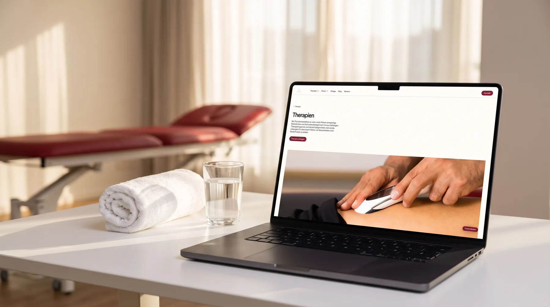 Die Therapieübersicht von Physion auf einem MacBook Pro im Behandlungsraum