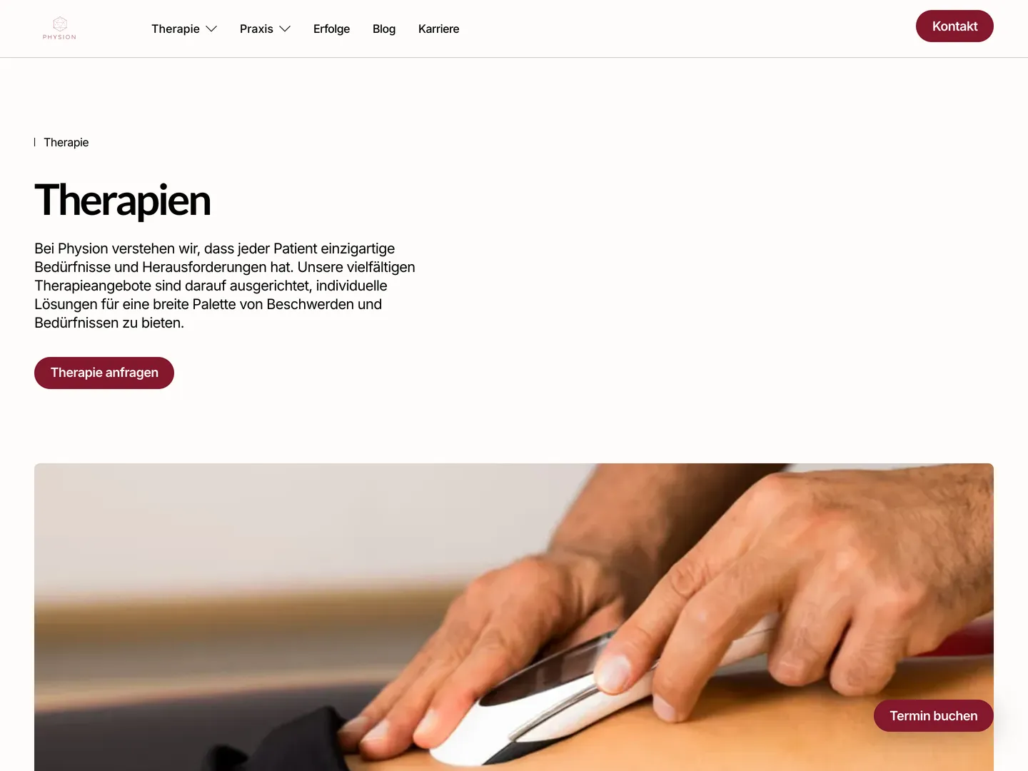 Die Seite Therapies von Physion