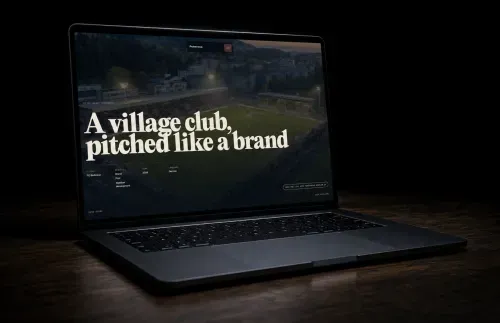 The FC Rotkreuz case study on a laptop, headline A village club, pitched like a brand